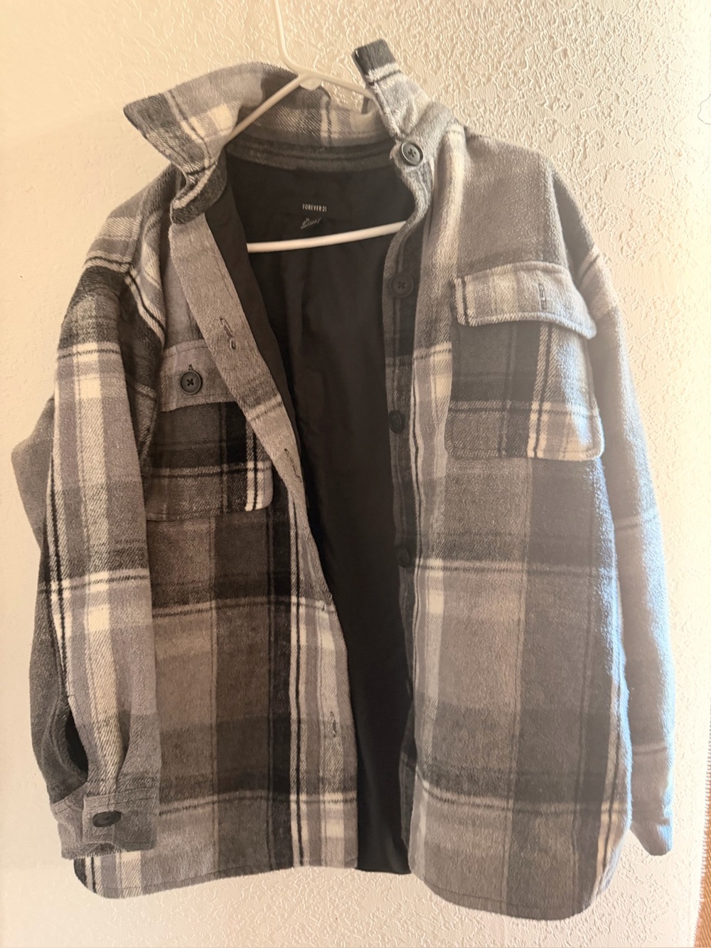 Forever 21 Men's Gray Plaid Lightweight Shacket